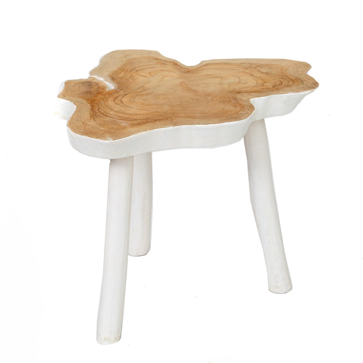 Organic Teak Side Occasional Table in Natural White Finish