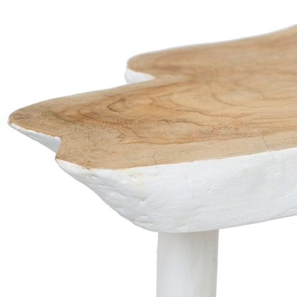 Organic Teak Side Occasional Table in Natural White Finish
