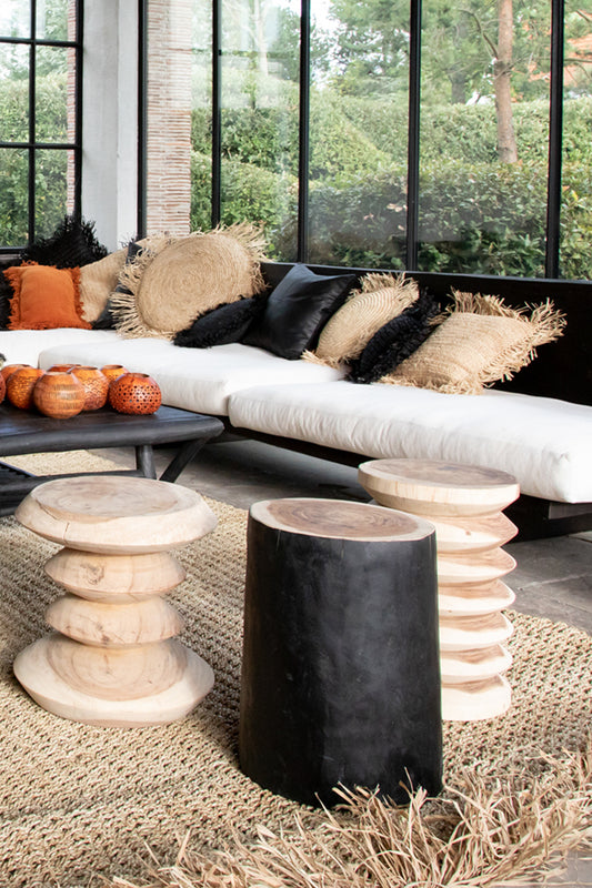Carved Teak Round Side Table