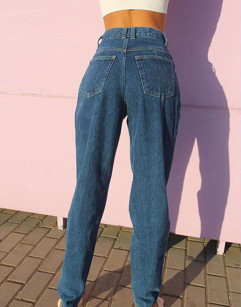 Vintage Dark Blue Denim High Waist Mom Jeans 24" (61cm)