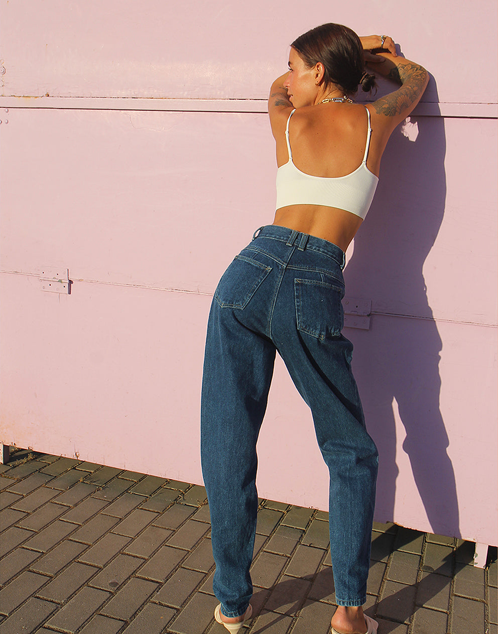 High waisted mom sales jeans dark blue