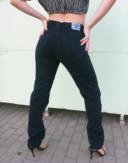 Women's Vintage Navy Blue Denim High Waist Jeans