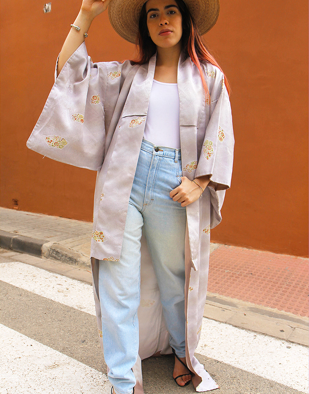 Silk Kimono Jacket in Pale Grey