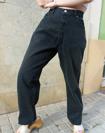 Original Levi's 501 Black Denim High Rise Tall Jeans 36"/ 92cm waist