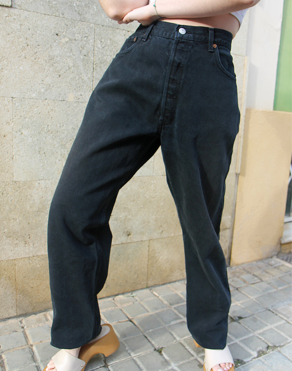 Original Levi's 501 Black Denim High Rise Tall Jeans 36"/ 92cm waist