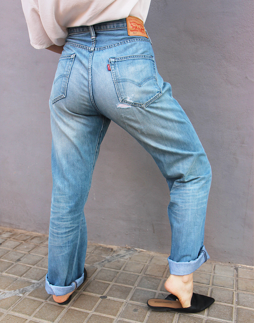 Original Levi's 501 Light Wash Blue Tall Mom Jeans