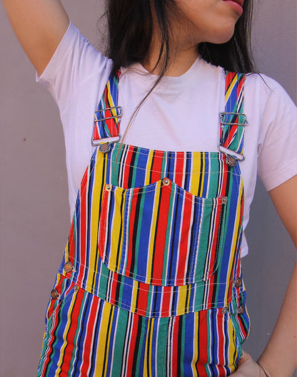 Dungaree Shorts in Multi Colour Stripe