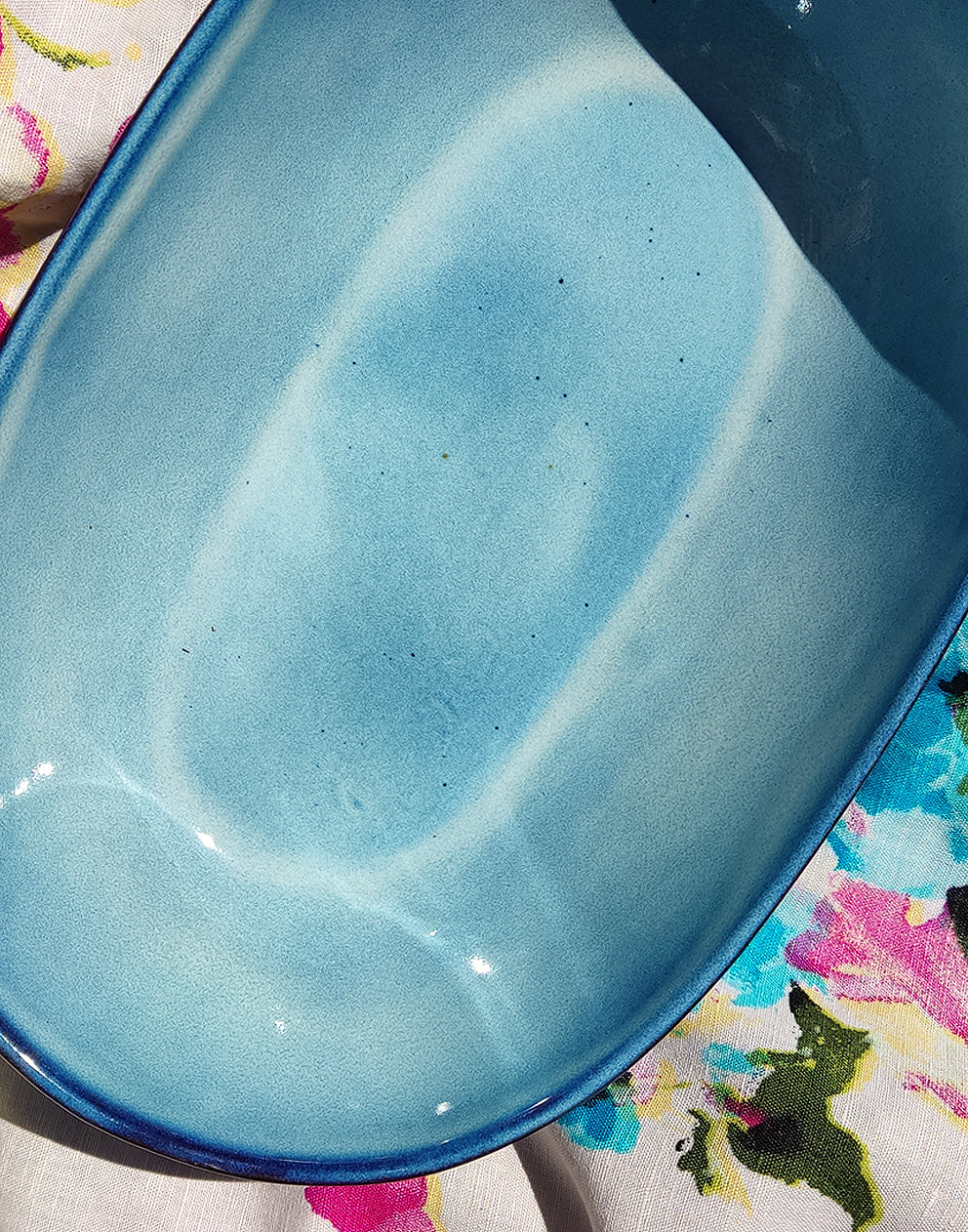 Large Natural Stoneware Serving Dish in Blue