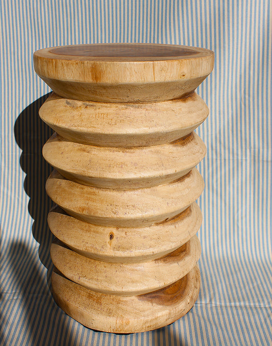 Carved Teak Round Side Table