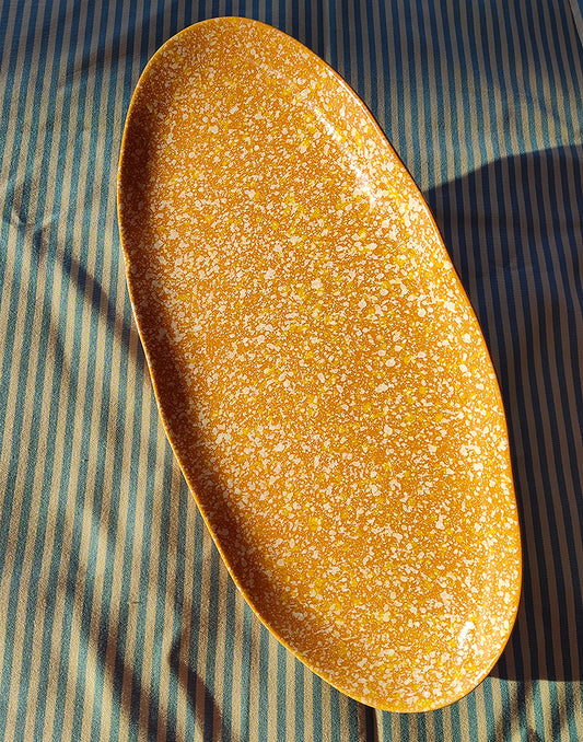 Large Handmade Yellow & White Natural Stoneware Serving Plate
